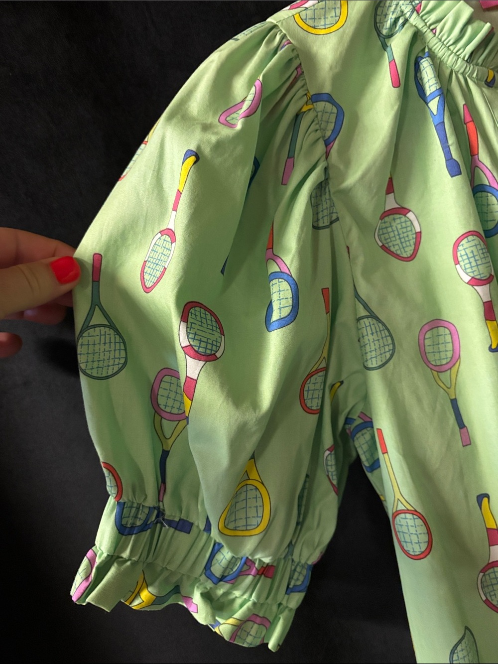 THML Light Green Ruffled Tennis Racket Print Blouse - Picture 5 of 6